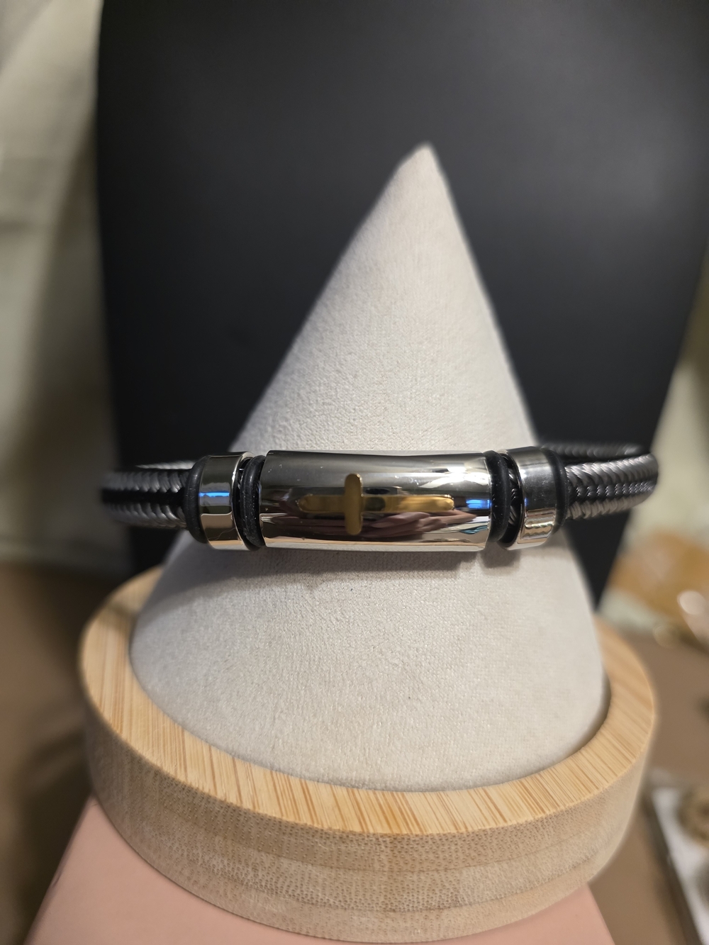 #249 Men's Stainless Steel & Black Cable Bracelet